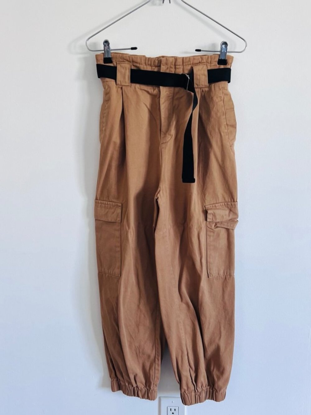 Tan Belted Cargo Parachute Pants • Utility Y2K Streetwear